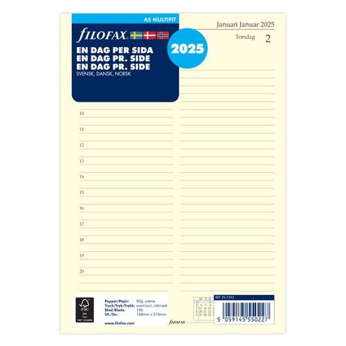 Filofax | Refill Dag kalender | A5 | 2025 |