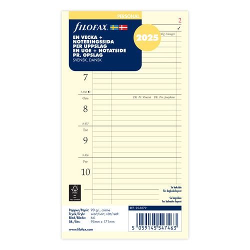 Filofax | Refill Personal | 2025 | En Uge Per Side |