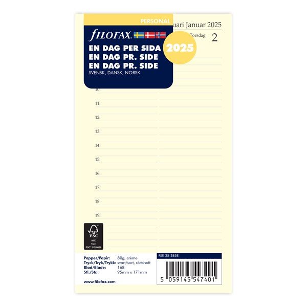 Filofax | Refill Personal | 2025 | En side pr. dag |