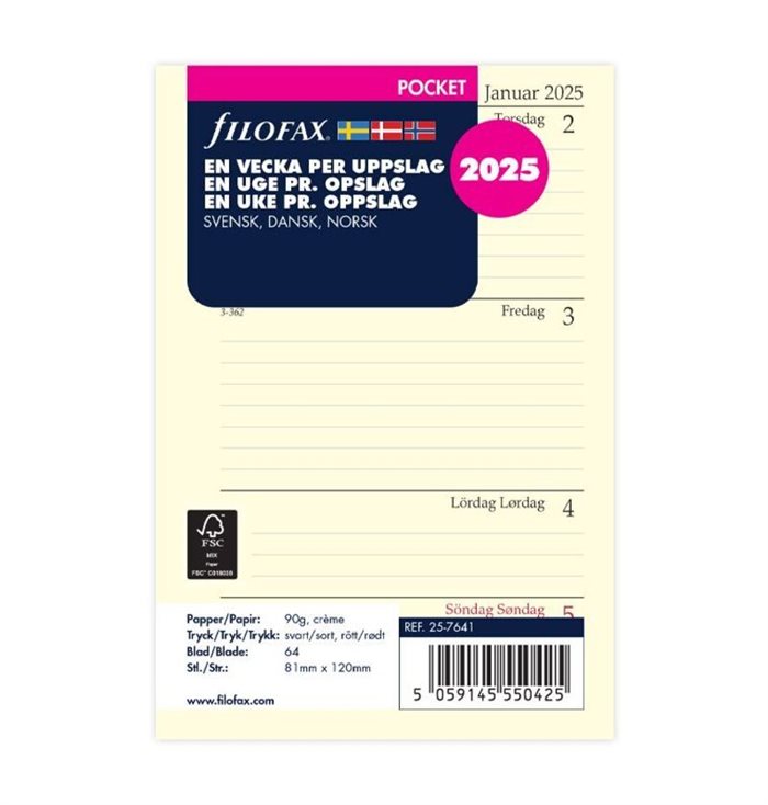 Filofax | Refill Pocket | 2025  | Ugekalender |