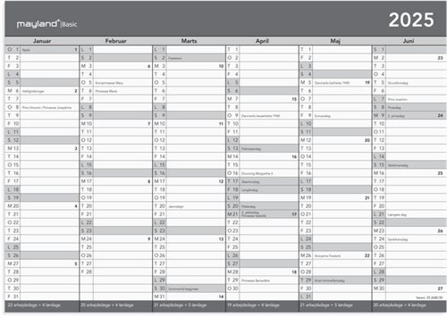 Mayland | Basic kontorkalender | A4 | 2025 |