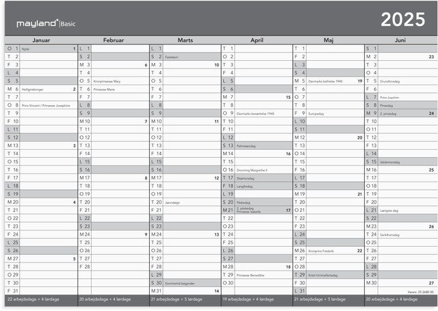 Mayland | Basic kontorkalender | A4 | 2025 |