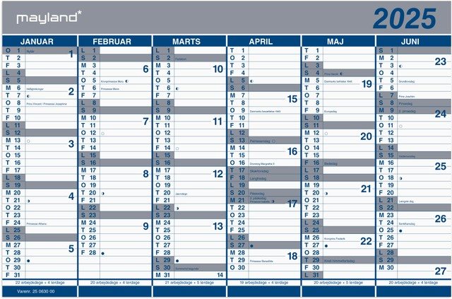 Mayland | Kontorkalender 2025 | dobbelt halvårskalender |