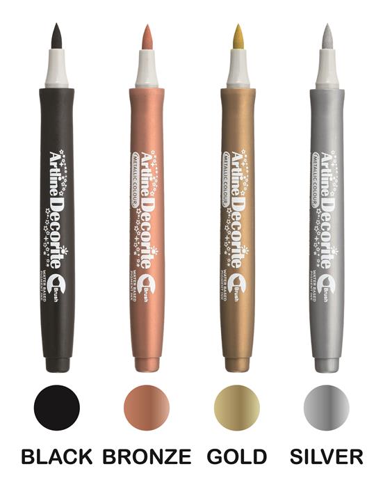 Artline Decorite brush Modern metallic 4-sæt