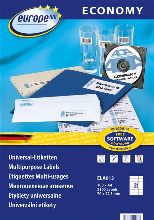 Avery Europe 100 universal etiket 70x42,3mm (2100)