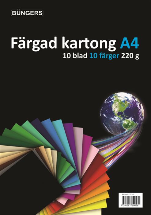 Karton A4 220 gr. ass. farver 10 ark