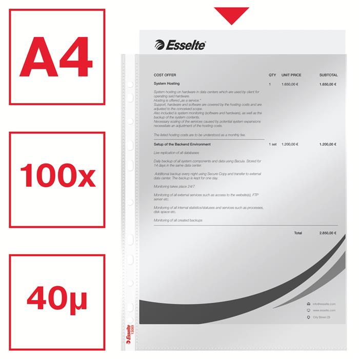 Lomme 40my PP glasklar A4 TÅ (100)