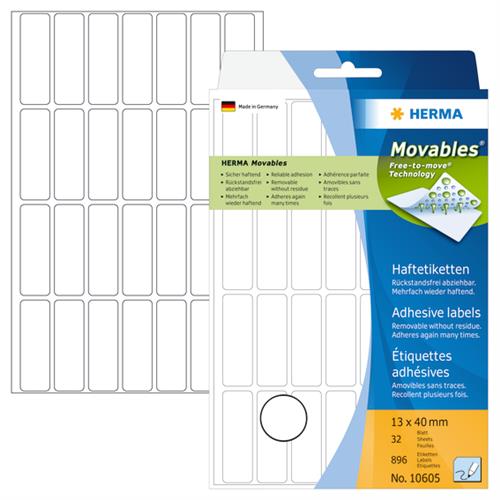 Herma etiket manuel aftagelig 13x40 hvid (896)