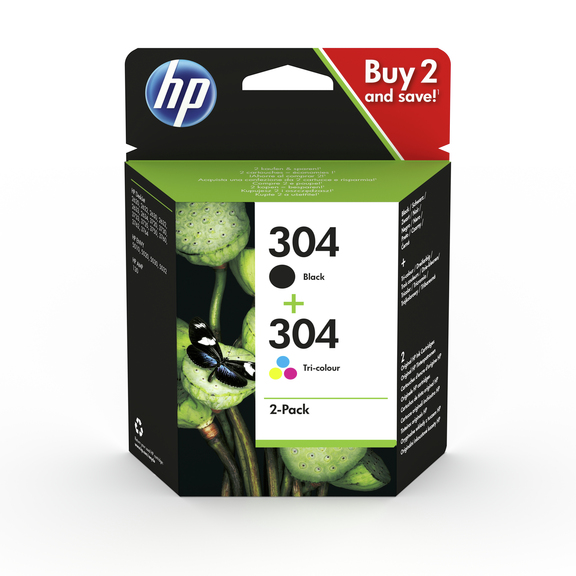 HP 304 2-pack black/color ink cartridge blistered