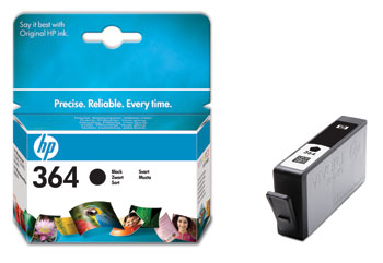 HP 364 black ink cartridge, blistered