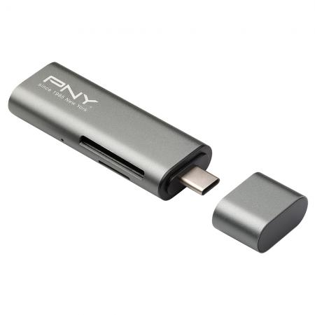 PNY USB-C Card Reader - USB Adapter, Grey