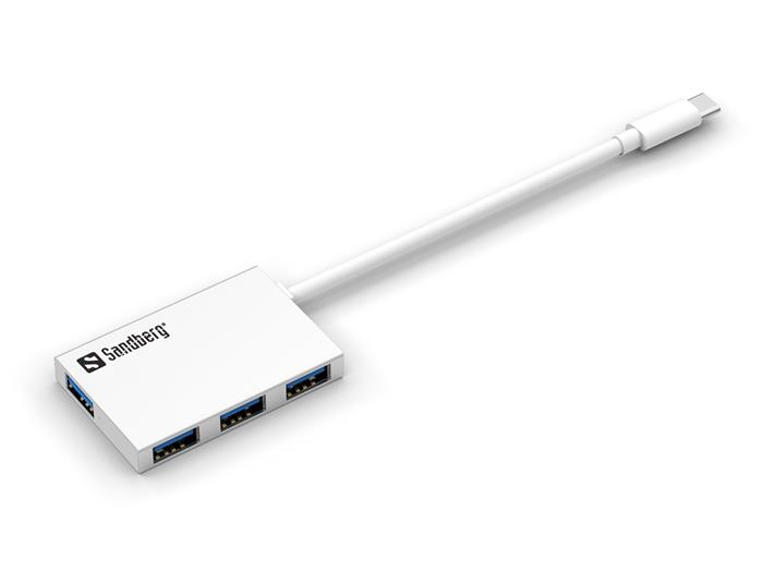 USB-C to 4 x USB 3.0 Pocket Hub, White