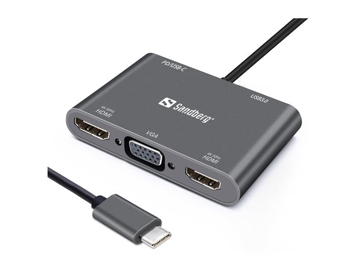 USB-C Dock 2xHDMI+1xVGA+USB+PD