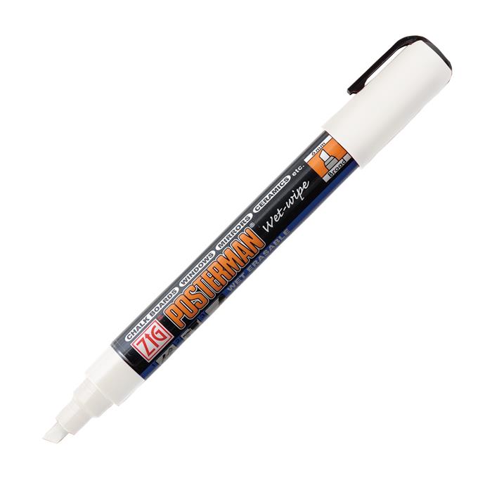 Marker ZIG Posterman wet-wipe 6mm hvid